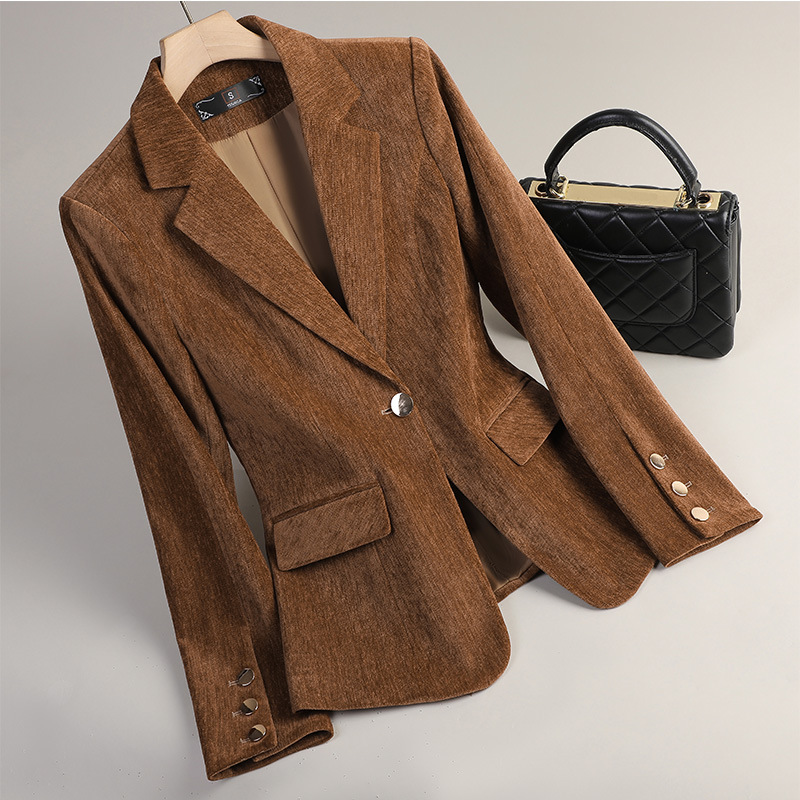 Yellow Formal Wear Women - Yellow Gold Velvet Blazer Women Autumn