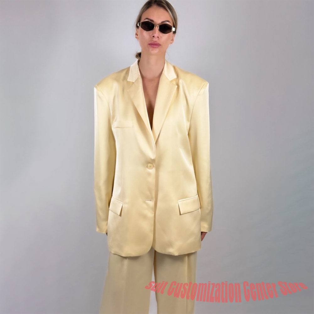 Yellow Formal Wear Women - Casual Women's Yellow Satin Pants Set