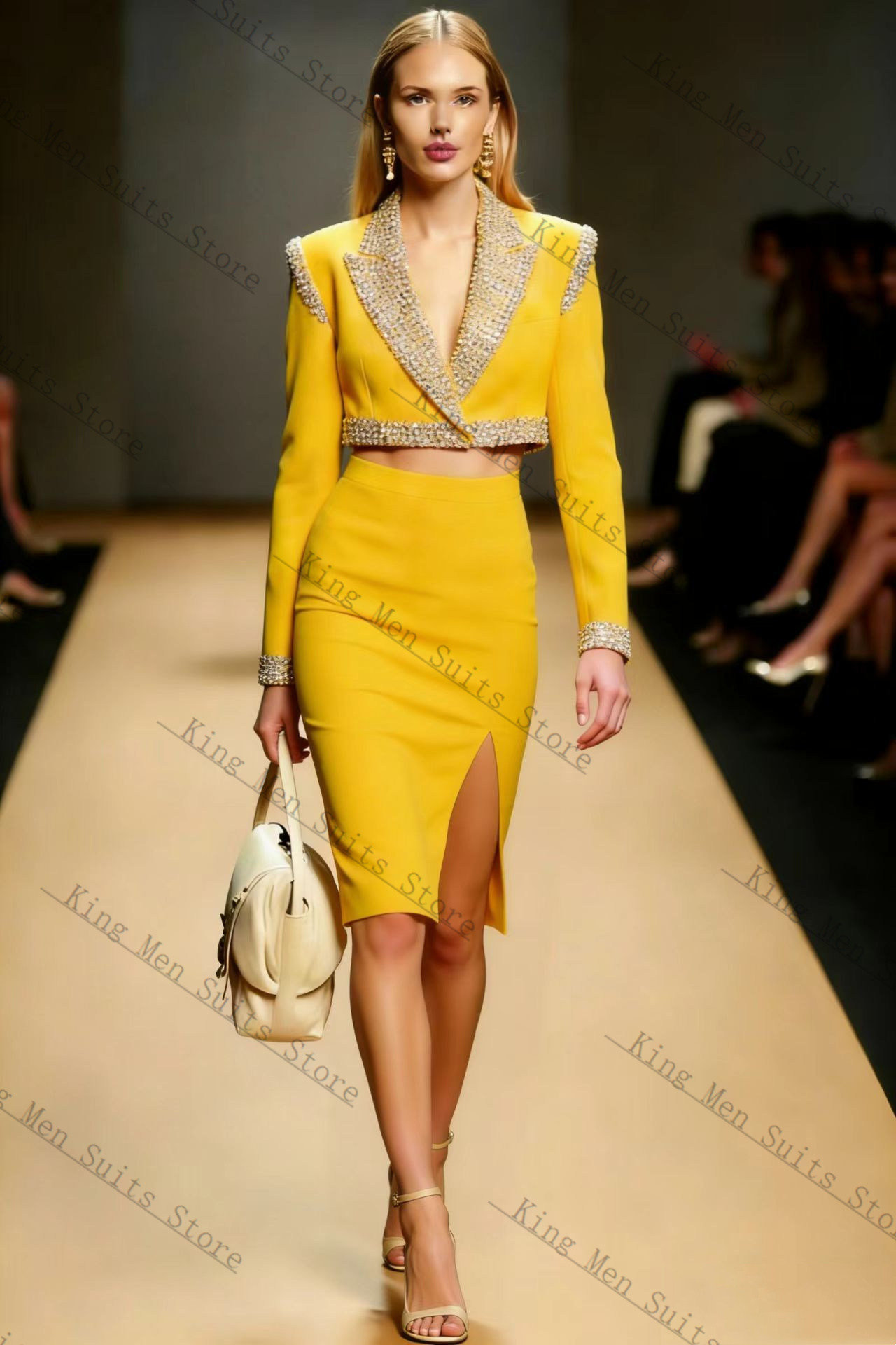 Yellow Crystals Women Suit Ski - Yellow Formal Wear Women review and price