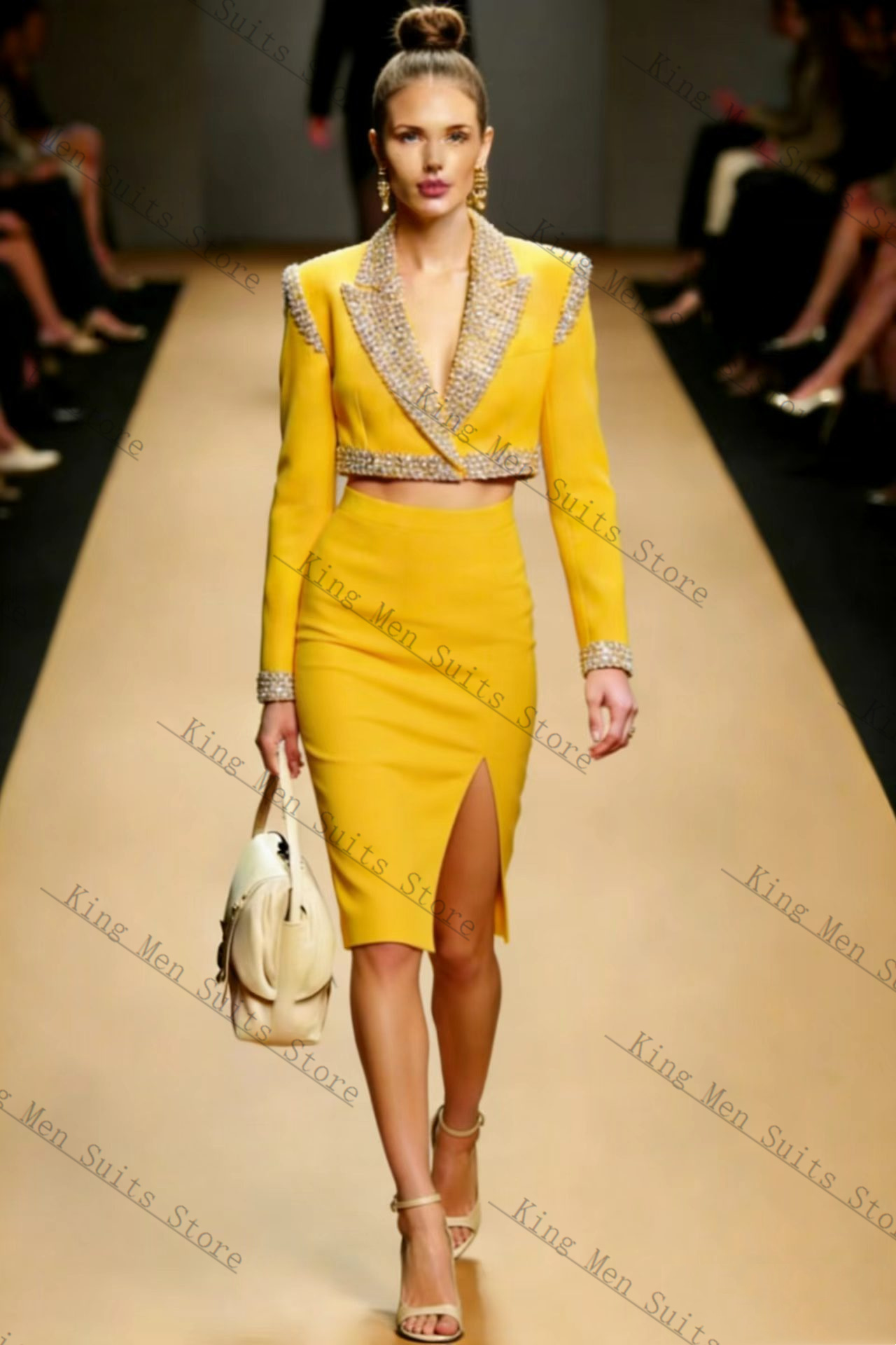 Yellow Crystals Women Suit Ski - Yellow Formal Wear Women review and price