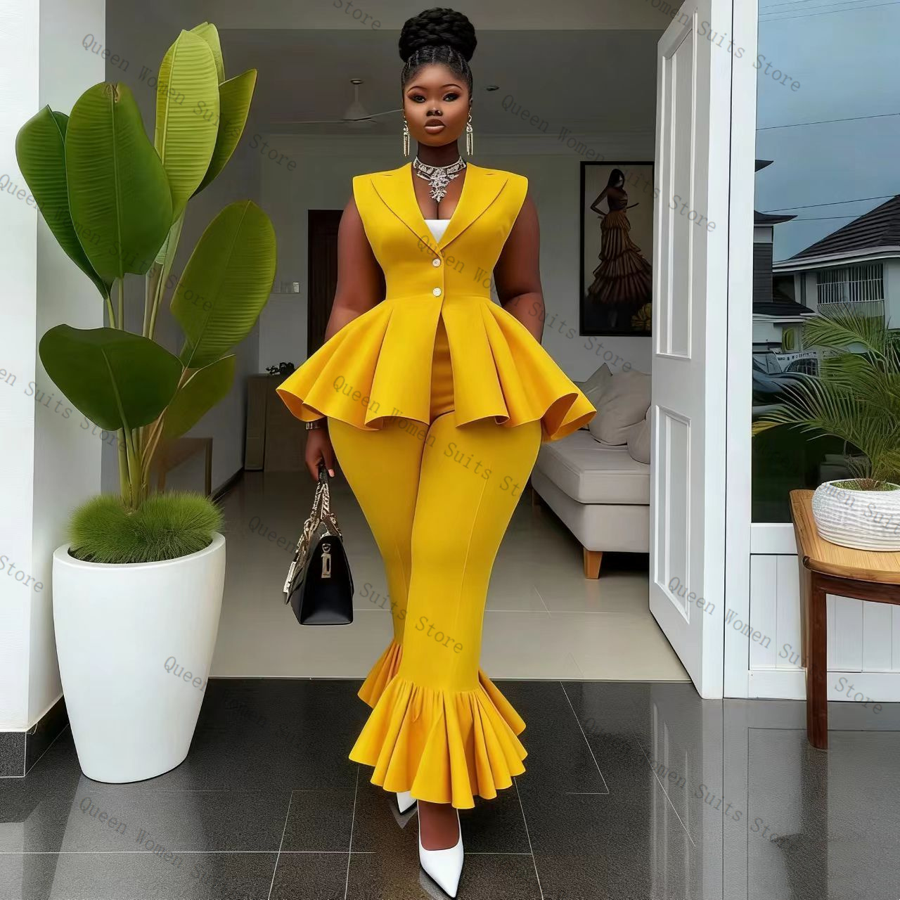 Yellow Women Suit Pants Set 2  - Yellow Formal Wear Women review and price
