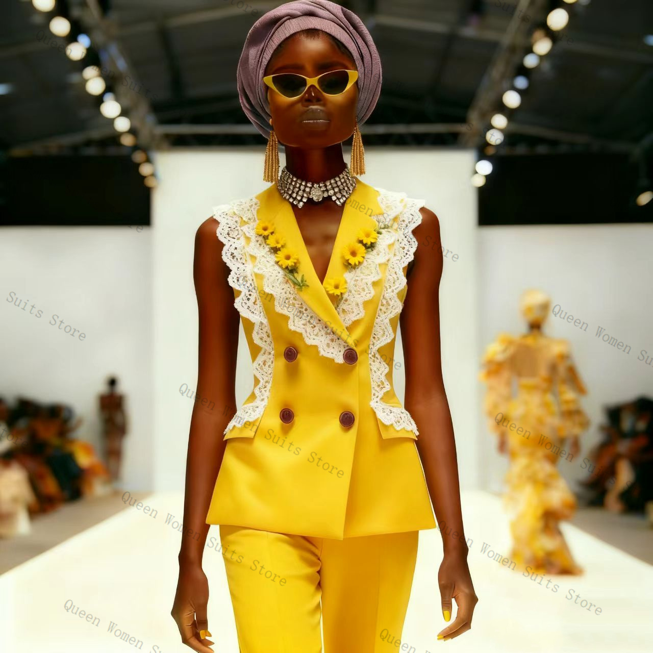 Yellow White Lace Women Suit P - Yellow Formal Wear Women review and price
